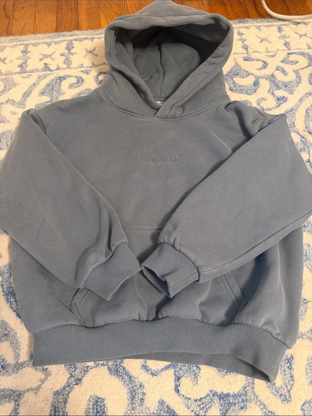 Kids Slate Blue 'Comfort' Embroidered Hoodie - Unbranded